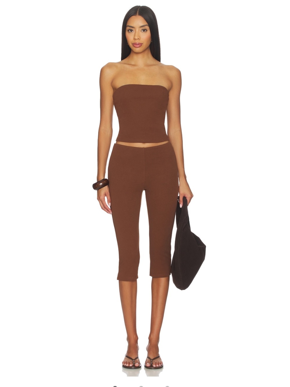 NEW More to Come Siara Capri Strapless Jumpsuit Set in Brown